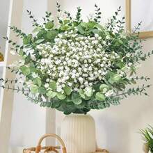 40 pezzi di rami di eucalipto artificiali misti e fiori di gipsofila con steli verdi, adatti per bouquet fai-da-te per matrimoni, decorazioni floreali, decorazioni per la casa e all'aperto, centrotavola - Multicolore - Visualizzare 15
