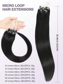 Micro Loop Hair Extensions Micro Bead Hair Extensions Nature Black 14-22inch Straight Micro Link Real Human Hair Hair Extensions Invisible Beads Thick Nano Ring Hair Extensions Silky And Smooth Easy To Wear For Daily &Halloween Costumes&Christmas - S1B - View 3