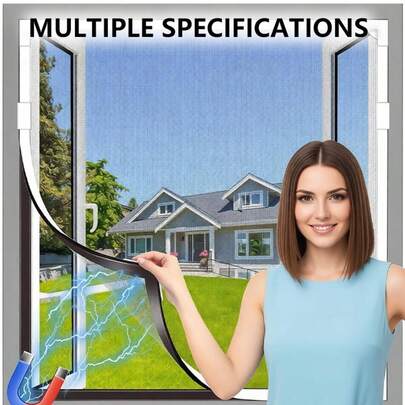 Ayarlanabilir Çok Boyutlu Manyetik Pencere Sineklik, Beyaz Çerçeve Gri Fiberglas File, Delme Gerektirmez, Kolay Kesilebilir, Sürgülü/Kanatlı/Tente Pencereler İçin Uygundur, Ahşap/Metal/PVC Pencere Çerçevelerine Uyar