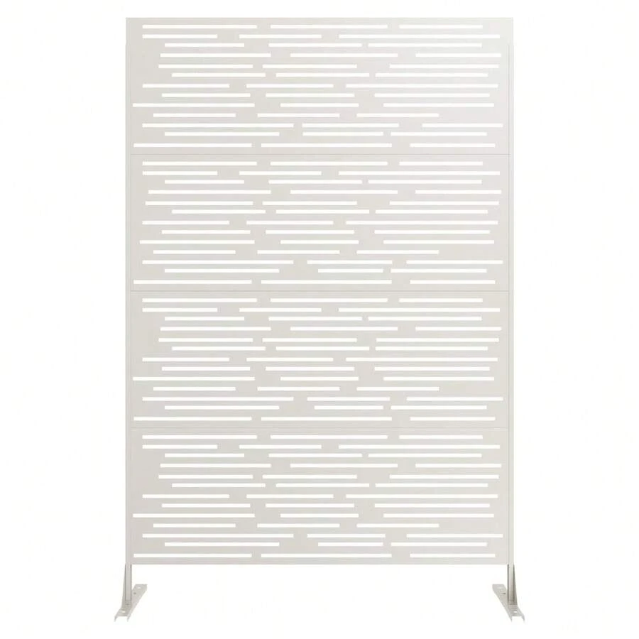 Huisuilinss Metal Privacy Screen Outdoor,Garden Divider Decorative Garden Divider Panel With Heavy Duty Stand,Weatherproof Freestanding Modern Privacy Fence For Patio,Deck,Backyard & Balcony - Stripes White - View 1