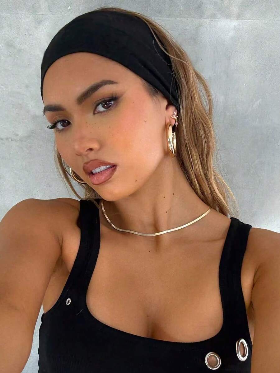 1件黑色简约百搭日常女士发饰，瑜伽运动头带，超弹柔软女士发带时尚头巾女士发饰 - 黑色 - 查看 1