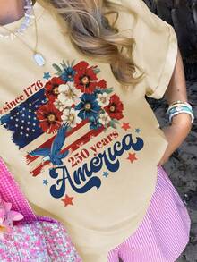 Women's Regular Fit T-Shirt With Traditional Design, Commemorating 250th Anniversary Of US Independence (1776-2026) - Apricot - View 1