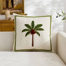 1pc Coconut Tree Embroidered Green Throw Pillow Cover, Fresh Green Plant Palm Tree Cushion Cover For Indoor Decor, Suitable For All Seasons, Pillow Insert Not Included - Green - View 11