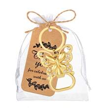 10pcs/Set Gold Butterfly Bottle Opener Keychain, Includes Drawstring Bag, Thank You Card, Jute Rope, Suitable For Wedding, Party Favors, Bridal Shower, Birthday, Commemorative Gifts, Wedding Guest Favors, Valentine's Day Gifts - Multicolor - View 10