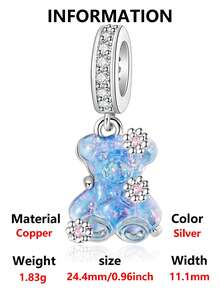 1 pieza Colgante con cuentas de oso azul iridiscente lindo y curativo, pulsera/collar de cobre versátil y creativo para uso diario, regalo - Plateado - Ver 5