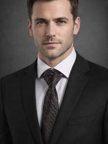 1条男士黑色底红色和蓝色波浪图案领带，商务正式预系领带 - 酒紅色 - 查看 2