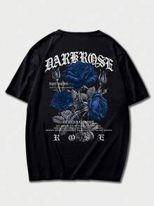 Zrgoth 男士休闲百搭玫瑰花印花短袖T恤 - 黑色 - 查看 3