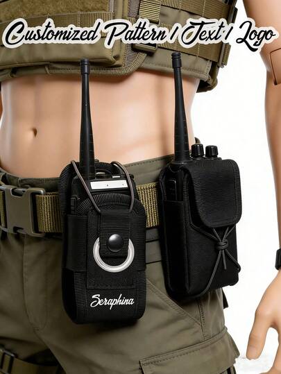Bolsa personalizada con patrón/texto/logotipo, con hebilla de resorte de plata, bolsa para radio, bolsa para walkie-talkie, funda táctica para intercomunicador, bolsa de cintura portátil, bolsa de cintura para walkie-talkie, con correa ajustable, cierre a presión, sistema de acoplamiento Molle, para exteriores, senderismo, camping, , accesorios de camping, regalos para el Día de la Independencia, Acción de Gracias, equipo resistente para entusiastas de actividades al aire libre, personal de aplicación de la ley y de