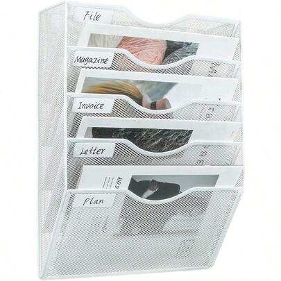 Hanging Wall File Holder Mail Organizer Wall Mount Document Letter Rack, 5-Tier, White