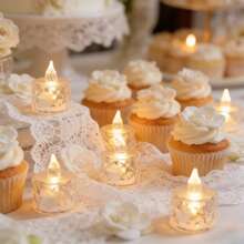 12/24Pcs Crystal Flickering Flameless LED Tea Lights, Battery Operated Votive Wax Candles, Realistic Flame Decor For Wedding Table Centerpiece Christmas Valentine Birthday Party Home Holiday Gift - Diamond-shaped Candles - View 5