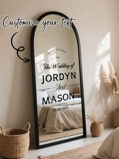 Customized "Welcome To The Newlyweds' Wedding" Crystal Transfer Sticker. Add A Unique Style To Your Mirror. Customize The Names Of The Bride And Groom And The Wedding Date. Decorate Personalized Handicrafts At The Wedding Venue.
