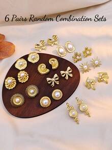 1/6 Pairs Women's Pearl Stud Earrings Set, Women's Jewelry, Stainless Steel Waterproof Fade-Resistant Hypoallergenic Stud Earrings. Women's French Vintage Minimalist Luxury Pearl Snake Bow Seashell Sunflower Flower Geometric Square Oval Stud Earrings, Daily Commute Workplace Office Dating Romance Friends Gathering Party Vacation, Clothing Matching Suit Shirt Dress, Eid Ramadan Valentine's Day Mother's Day Birthday Gift For Girlfriend - Multicolor - View 3