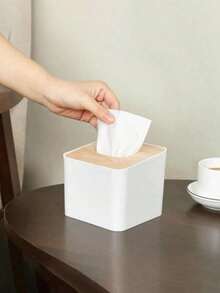 OBOVAY Kotak Tisu dengan Penutup Kayu, Kotak Tisu Kapasitas Besar, Kotak Tisu Plastik Putih Modern Elegan dengan Tutup Flip-Top dan Sudut Membulat, dengan Alas Kotak Tisu Pegas, Cocok untuk Kamar Tidur, Kamar Mandi, Kantor, Ruang Makan, Ruang Tamu, Hari Nasional, Hari Valentine - Hitam dan Putih - View 7