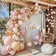 Bộ 115 bóng bay màu hồng nhạt, trắng và nude, kèm bóng bay kim loại vàng, thích hợp trang trí cho Ngày Valentine, Lễ đính hôn, Đám cưới, Tiệc cưới hỏi, Sinh nhật, Tiệc mừng em bé. - Nhiều màu - Xem 1
