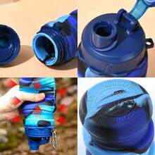 Outdoor Sports Silicone Foldable Water Bottle For Camouflage Creative Travel Reusable Leakproof Water Bottle With Carabiner - B-style Yellow - View 4