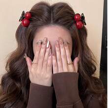 1-2个安库拉红色樱桃发夹，精致优雅的侧刘海/马尾发夹，发饰 - 彩色 - 查看 5