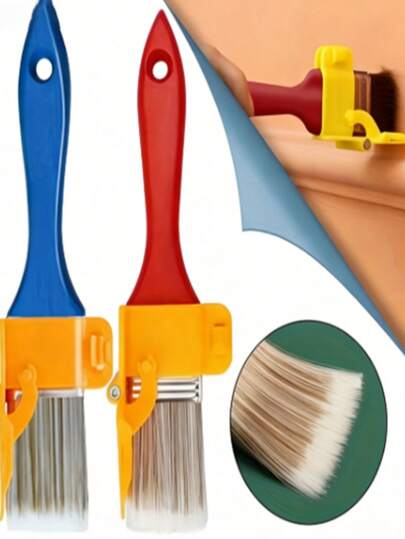 一套轻便油漆刷，红蓝木柄设计，专为在画框、墙壁和天花板上进行精确的装饰边缘处理而设计。