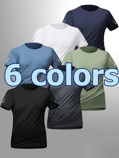 Bộ 3 áo thun thể thao nam màu trơn in hình tia chớp, đen, xanh navy, xám, chất liệu mềm mại, thoáng khí, có lỗ thông hơi, thấm hút mồ hôi, thích hợp cho chạy bộ.