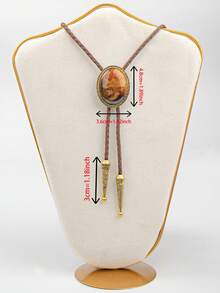 1pc Natural Texture Amber Tiger Eye Stone Bowtie, Retro American Style Unisex Necktie - Multicolor - View 3