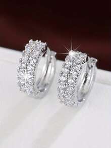 kuuioe 2 件全水钻圆环耳环，镶嵌方晶锆石，闪亮嘻哈风格朋克珠宝，男女皆宜，日常佩戴 - 耳圈 - 查看 11