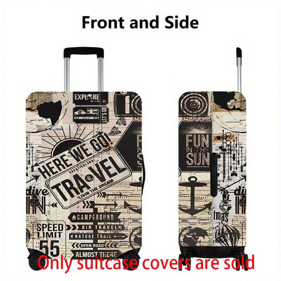Vintage Luggage Cover - Elastic Luggage Protector With Vintage Ticket Design WE GO TRAVEL, Scratch-Resistant Polyester Material, Suitable 18-32 Suitcases, Dustproof Wheel, Vintage Travel Decoration - Easy To Install Elastic Wrap - Multicolor - View 1