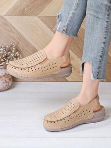 1 Pair Women's Elastic Band Embroidered Handmade Slip-On Mules, Lightweight, Comfortable, Fashionable For Commuting And Travel - Apricot - View 5