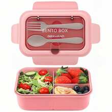 1 pièce Boîte à lunch Bento portable avec ustensiles, micro-ondes, design à 3 compartiments, convient pour le bureau, l'extérieur, l'école, le pique-nique, la rentrée scolaire - Multicolore - Voir 13