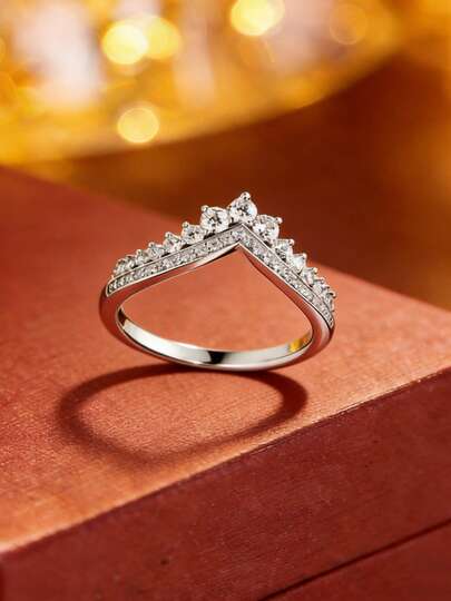 1 pièce Bague de mode de luxe en forme de V, bagues empilables de conception unique, accessoire élégant et polyvalent pour le travail et le port quotidien