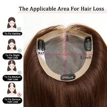 SHINEHAIR 5x5 Hairpiece For Women – Natural Colored Straight Hair (Black / Light Shades) - A Natural-Looking Hairpiece For The Top Of The Head. Features A Real Hair Fringe To Enhance And Frame The Face. - S4 - 查看 5