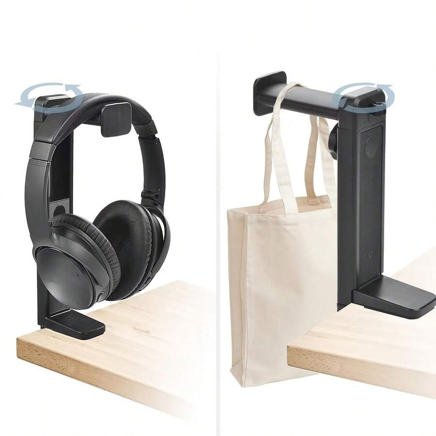 1个带桌面挂钩的耳机支架，360°旋转，高度可调，可收纳整理