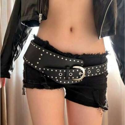 1pc Y2K Punk Style Rivet Curved Waist Belt, American Asymmetrical Waist Band
