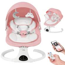Baby Swing,Baby Bouncer With Music,5-Speed Auto Sway,Removable Canopy,3 Adjustable Modes,10 Soothing Lullabies,Remote Control,Newborn Gift - Pink - View 11