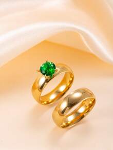 两枚不锈钢情侣戒指套装，简约风格，适合派对、订婚、婚礼、约会等场合。 - 金色 - 查看 24