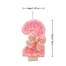 1pc Sparkling Bow Birthday Candle, Pink Digital Birthday Cake Decoration, Candle Cake Decoration, Suitable For Girls And Ladies' Anniversary Celebrations - Glittery Pink Bow - View 5