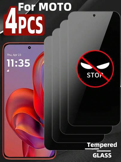 4 piezas de protector de pantalla de vidrio templado con privacidad para MOTO, anti-espía, alta dureza, anti-huellas dactilares, anti-arañazos, fácil instalación, sin bordes blancos, sin burbujas, compatible con fundas de teléfono