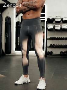ZULIZ Zenbolt Men's Wide Waistband Compression Leggings With Side Pockets Slim Fit Athletic Training Gym Tights - Grey - View 2