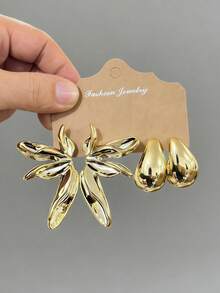 Set de 6/18 pendientes de la serie de flores en forma de C izquierda y derecha con flores eternas exageradas, adecuados para uso diario y de festival, hechos de resina ABS con tecnología UV resistente a la decoloración - Dorado - Ver 7