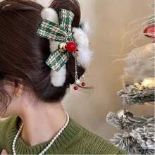 1 pieza Clip de pelo con lazo suave y esponjoso para mujer, accesorio de moda para el cabello con barrette suave y antideslizante para uso diario, fiestas, bodas, citas y decoraciones de festivales - Rojo - Ver 6