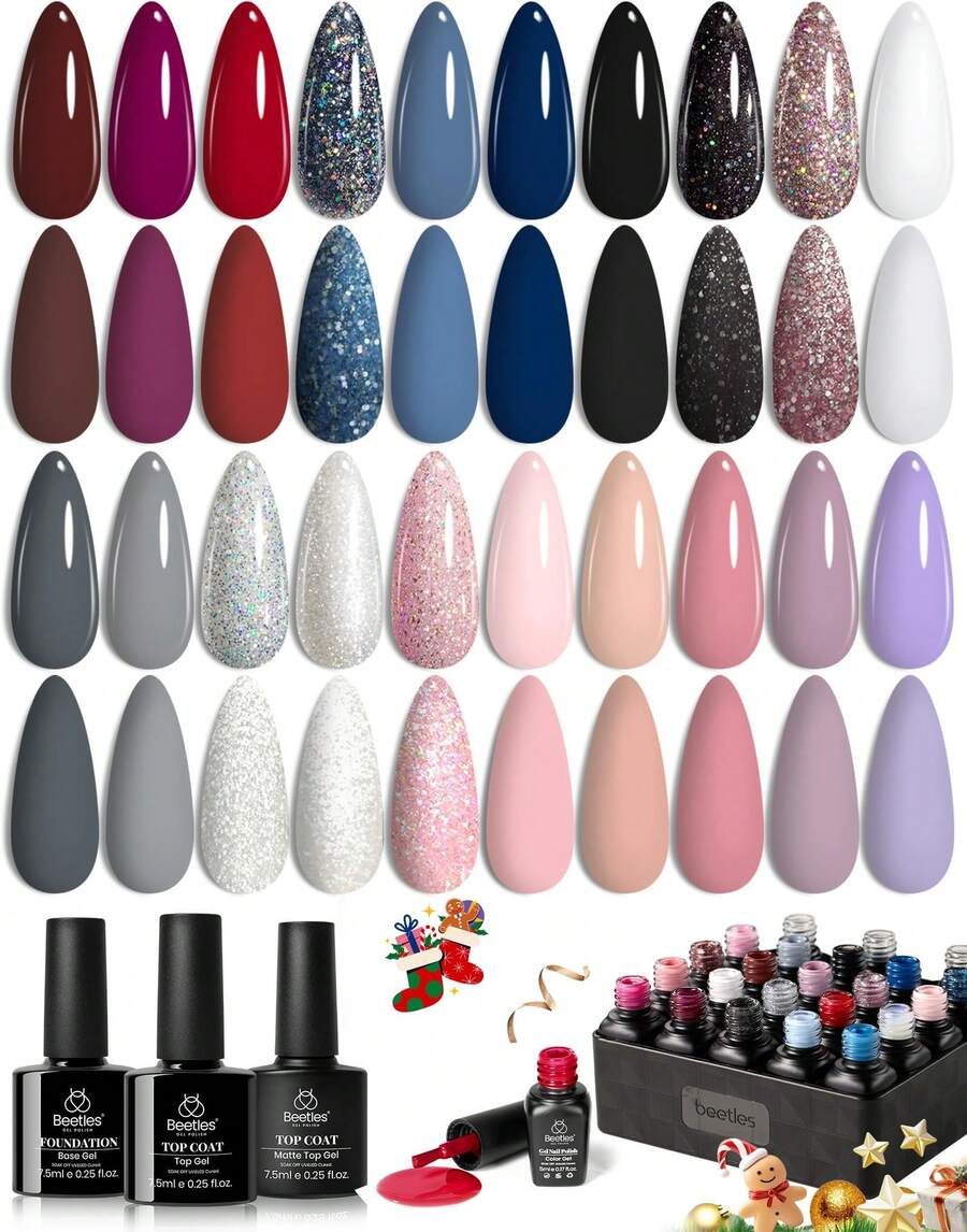 Beetles Spring Gel Polish Set - Fingertip Palette, 32 Colors Valentines Polish Set With Base Top Coat - 20 Color Modern Muse - 查看 1