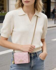 Coach Chain 7 Mini Small Satchel Purses With Chain Strap Flap Shoulder Bag Crossbody Bag For Women - Pink - View 3