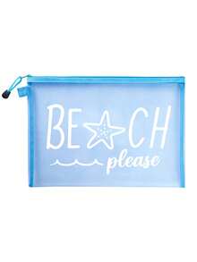 多色防水時尚網格海灘包，印有「Beach Please」彩色圖案、海灘主題、海星與波浪圖案。大容量透明化妝包，尼龍拉鍊盥洗包，輕巧，可裝防曬乳、零食、比基尼和海灘必需品。多色可選 - 彩色 - 查看 16
