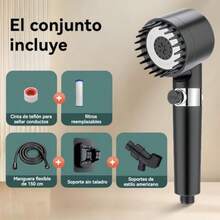 Cabezal de Ducha de Mano Con interruptorAlta Presión Y Múltiples Modos De Pulverización Filtro De Agua Suave De 18 Etapas Con Manguera De 150 Cm Cinta De Agua Y Soporte. - ferroso - Ver 5