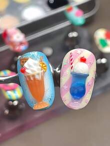 1pc Nail Art Mold, Dreamy Juice Cup Straw, Cute Dessert Cream DIY Beverage Cup 3D Mold - 無色 - 查看 7