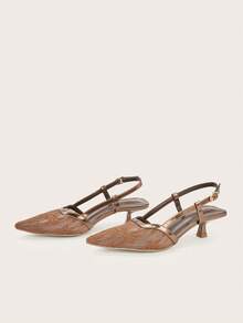 Women's 2025 New Fashion Metal Buckle Pointed Toe High Heel Pumps - Brown - View 4