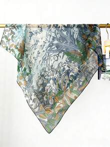 轻盈飘逸的植物印花小围巾，适合日常通勤和外出穿着。 - 彩色 - 查看 8