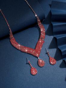 3件套流苏新娘女士时尚水晶项链套装，奢华珠宝套装，适合高端晚礼服和高档晚宴。 - 耳環+項鍊 - 查看 7