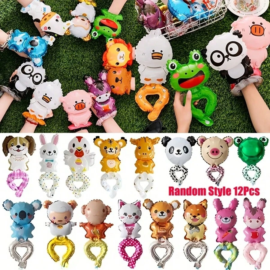20pcs Cartoon Animal Wrist Balloons, Including Bear, Rabbit, Frog And Fox, Perfect For Forest Theme Birthday Party Decoration - View 1