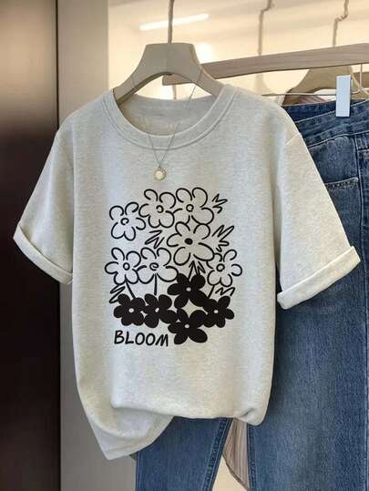 新款春夏休闲宽松舒适女式短袖印花T恤，百搭又显身材