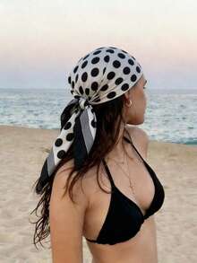 1条黑色波点印花70厘米小方巾，多功能发圈、头带、颈巾 - 彩色 - 查看 7