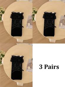 1/3 双春夏薄款过膝袜，芭蕾舞鞋款中筒袜，洛丽塔蝴蝶结袜，网眼镂空堆堆袜，隐形袜，蕾丝边直筒袜 - 彩色 - 查看 33